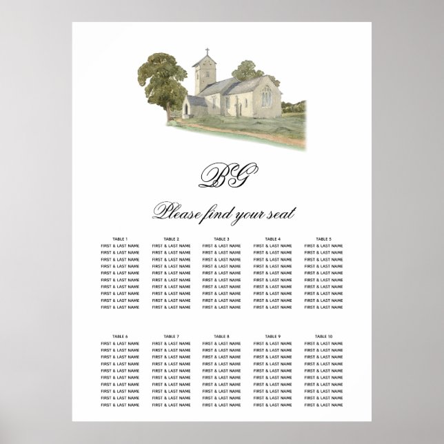 Poster Gráfico de Assentos de Casamento com Monograma Tra (Frente)