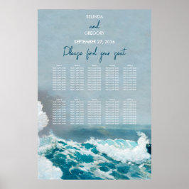 Poster Gráfico de Assentos de Casamento com Ondas do Ocea