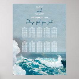 Poster Gráfico de Assentos de Casamento com Ondas do Ocea