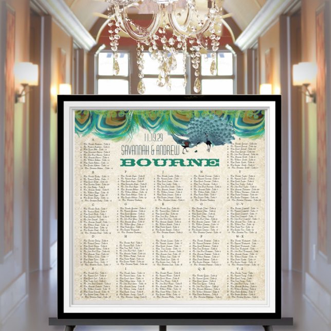 Póster Gráfico de Assentos de Casamento com Penas de Pavã (To see frame pricing, please enter your frame and mat options.)
