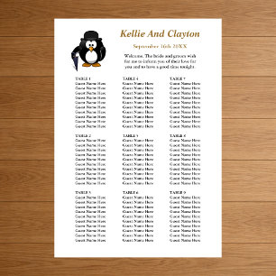 Poster Gráfico de Assentos de Casamento com Pinguim Recep
