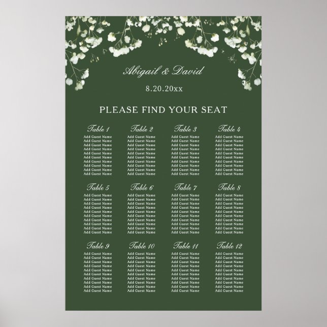 Poster Gráfico de Assentos de Casamento com Resedá em Ver (Frente)