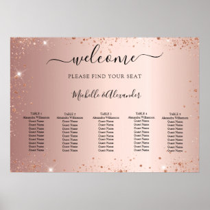 Poster gráfico de assentos de casamento com rosa dourado