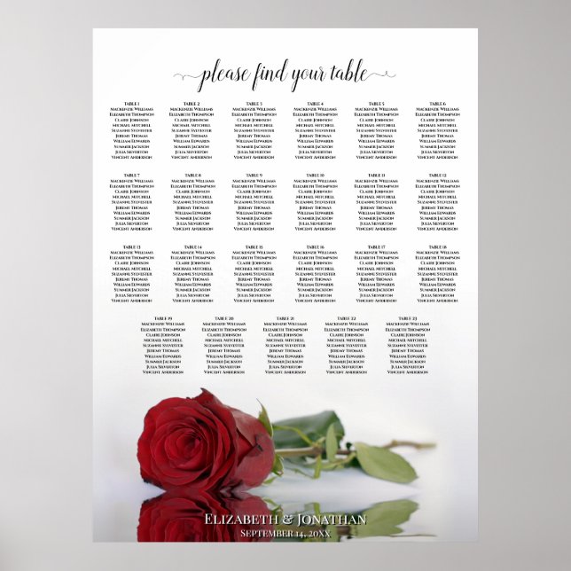 Poster Gráfico de Assentos de Casamento com Rosa Vermelha (Frente)