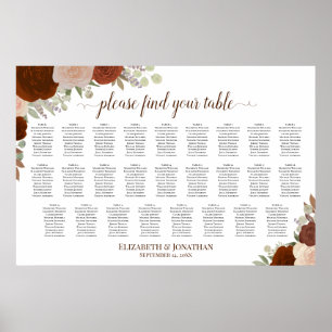 Poster Gráfico de Assentos de Casamento com Rosas de Outo