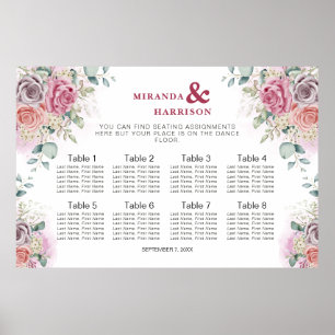 Poster Gráfico de Assentos de Casamento com Rosas em Aqua