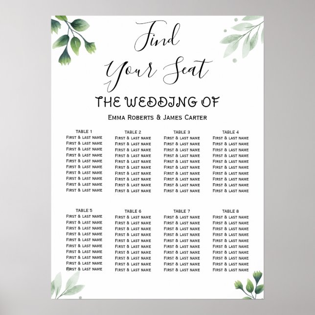 Poster Gráfico de Assentos de Casamento com Simples Elegâ (Frente)