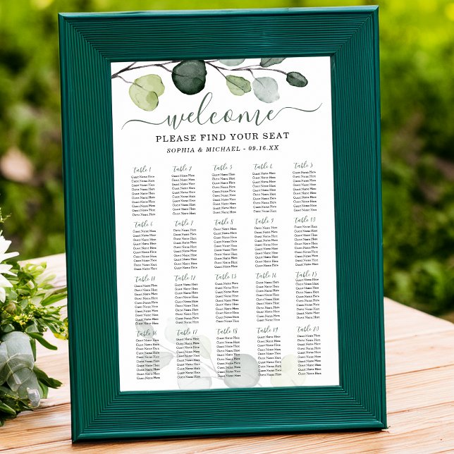 Poster Gráfico de Assentos de Casamento com Verde de Euca (Eucalyptus Greenery Wedding Seating Chart)