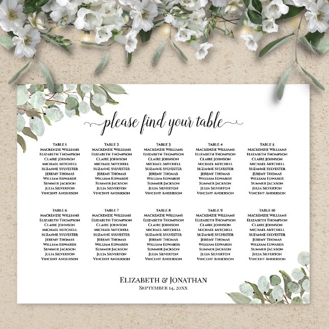 Poster Gráfico de Assentos de Casamento com Verde de Euca (In Situ on Wall with Flowers)