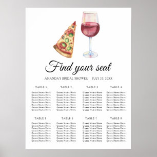 Poster Gráfico de assentos de casamento com vinho e pizza