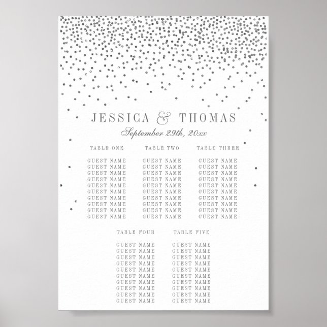 Póster Gráfico de Assentos de Casamento Confete Prata Gla (Frente)