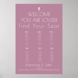 Poster Gráfico de Assentos de Casamento Coração Rosa Mini