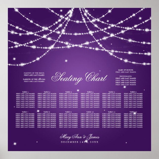 Póster Gráfico de Assentos de Casamento Corda Roxo (Frente)