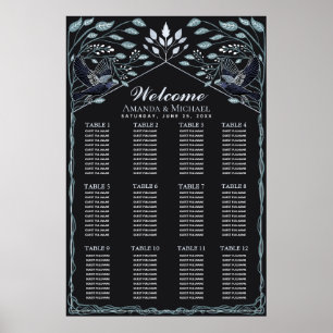Poster Gráfico de Assentos de Casamento Corvo Gótico Enca