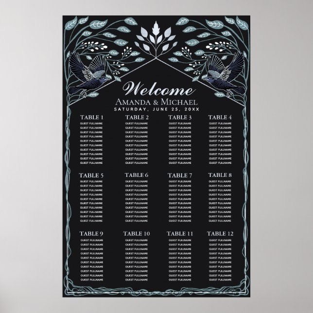 Poster Gráfico de Assentos de Casamento Corvo Gótico Enca (Frente)