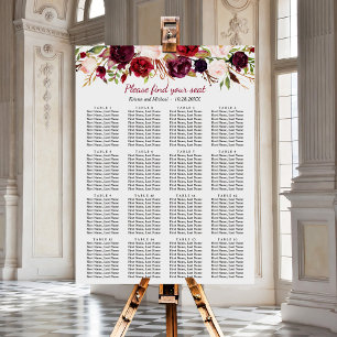 Póster Gráfico de Assentos de Casamento da Burgundy Flora