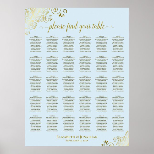 Poster Gráfico de Assentos de Casamento de 30 Mesas em Do (Frente)