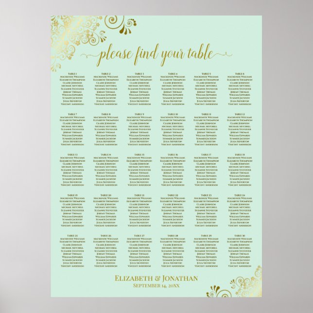 Poster Gráfico de Assentos de Casamento de 30 Mesas em Do (Frente)