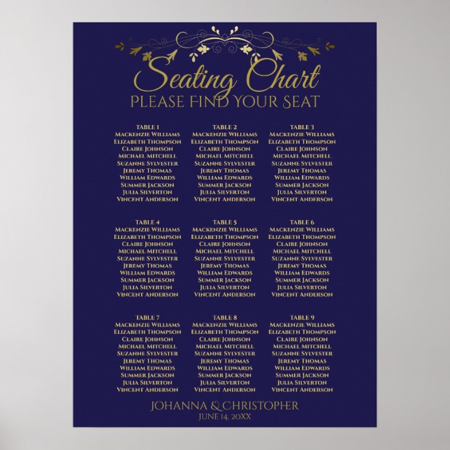 Poster Gráfico de Assentos de Casamento de 9 Mesas Simple (Frente)
