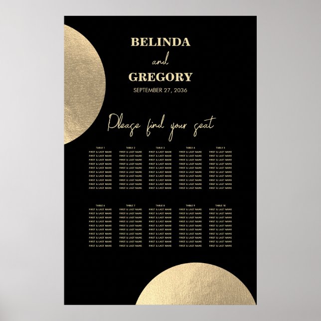 Poster Gráfico de Assentos de Casamento de Abstrato Preto (Frente)