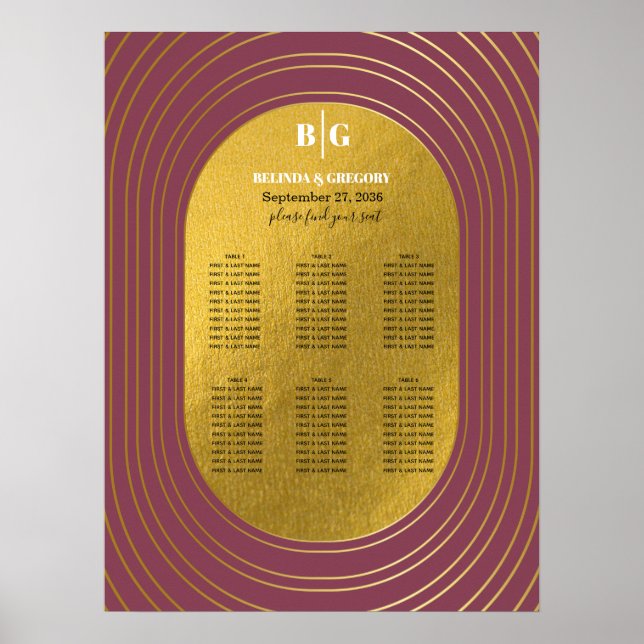 Poster Gráfico de Assentos de Casamento de Arcos Modernos (Frente)