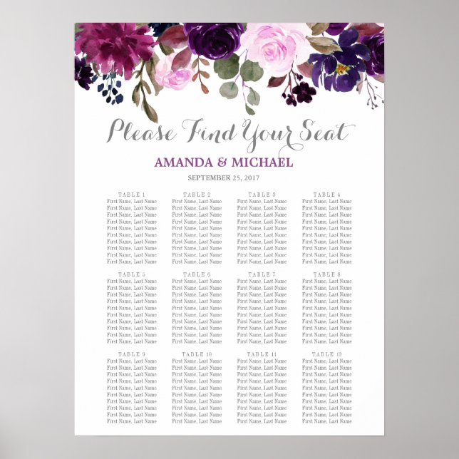 Poster Gráfico de Assentos de Casamento de Boho Floral de (Frente)