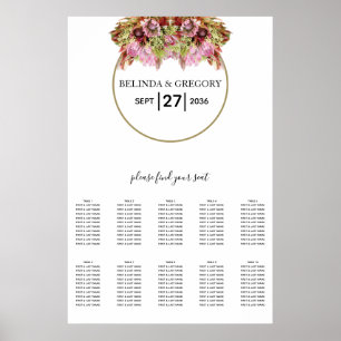 Poster Gráfico de Assentos de Casamento de Buquês de Fl