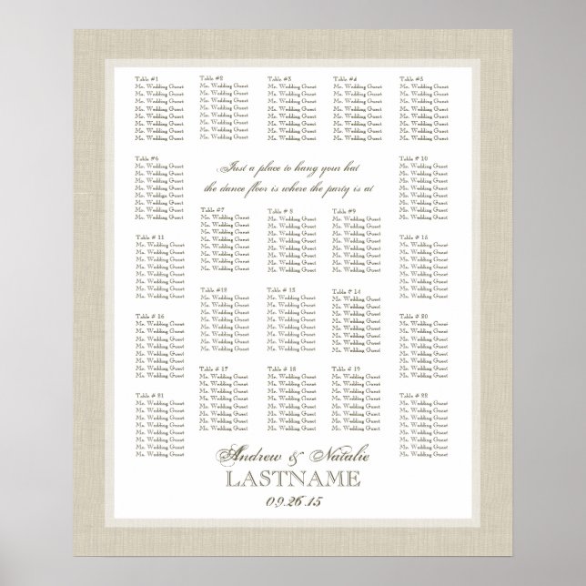 Póster Gráfico de Assentos de Casamento de Burlap Light (Frente)