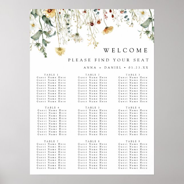 Poster Gráfico de Assentos de Casamento de Campo de Flore (Frente)
