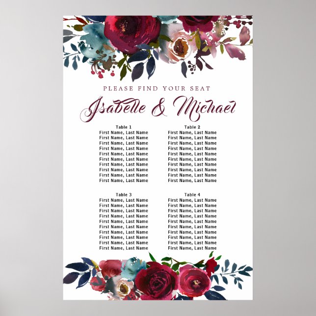 Poster Gráfico de Assentos de Casamento de Casamento de 4 (Frente)