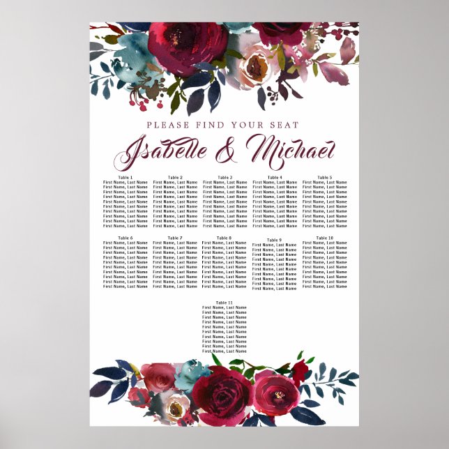 Poster Gráfico de Assentos de Casamento de Casamento de M (Frente)