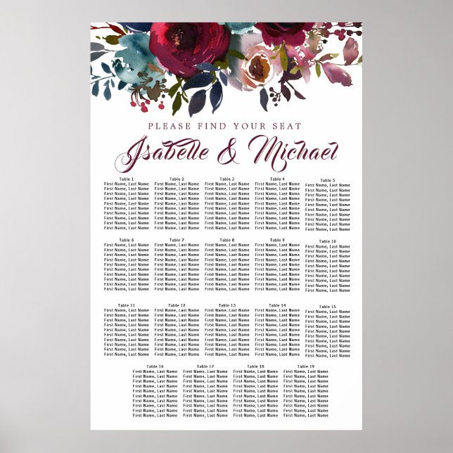 Poster Gráfico de Assentos de Casamento de Casamento de M (Frente)