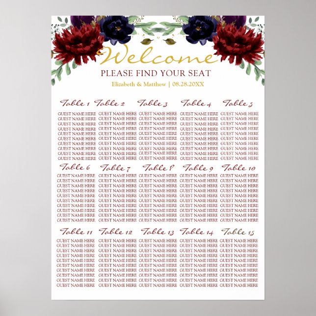 Poster Gráfico de Assentos de Casamento de Casamento de P (Frente)
