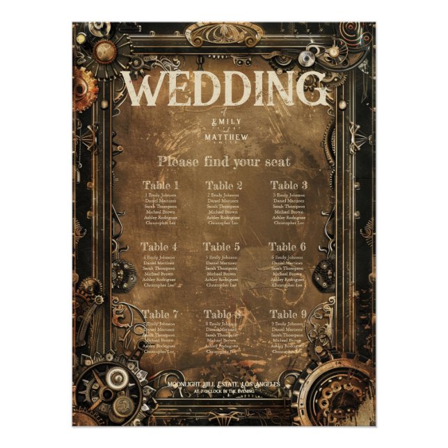 Póster Gráfico de Assentos de Casamento de Casamento de S (Frente)