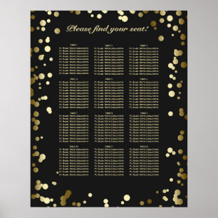 Póster Gráfico de Assentos de Casamento de Confetti Preto