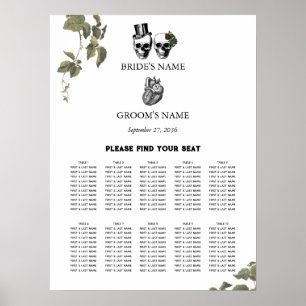 Poster Gráfico de Assentos de Casamento de Crânios Coraçõ