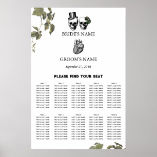 Poster Gráfico de Assentos de Casamento de Crânios Coraçõ