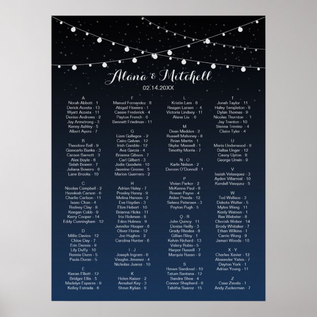 Póster Gráfico de Assentos de Casamento de Estrelas Azuis (Frente)