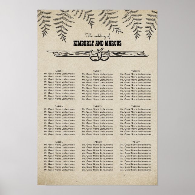 Poster Gráfico de Assentos de Casamento de Ferraduras na  (Frente)