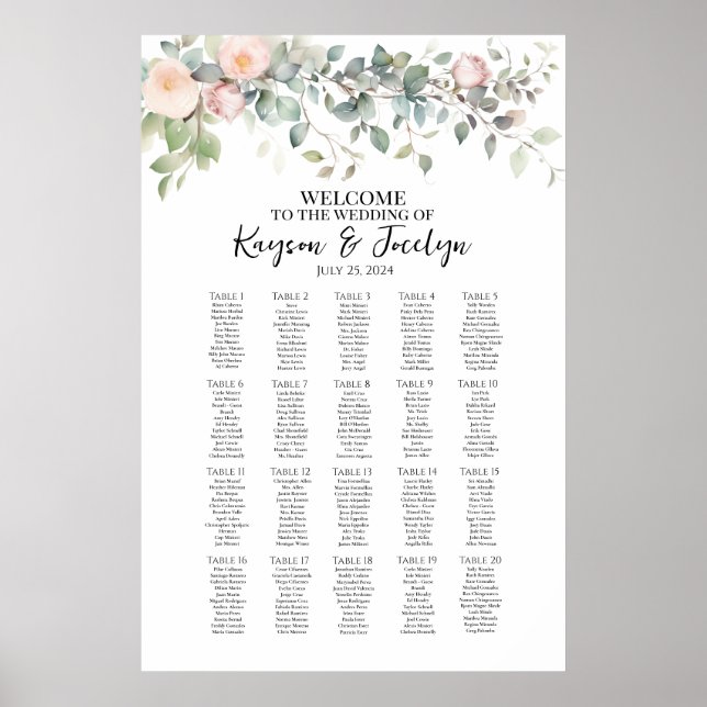 Poster Gráfico de assentos de casamento de flores elegant (Frente)