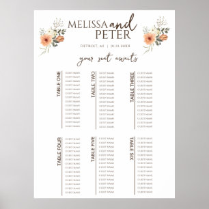 Poster Gráfico de Assentos de Casamento de Flores Selvage