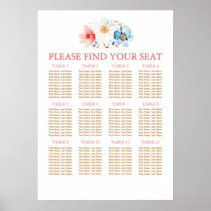 Poster Gráfico de Assentos de Casamento de Flores Selvage