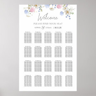 Poster Gráfico de Assentos de Casamento de Flores Silvest