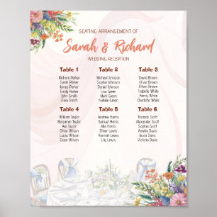 Poster Gráfico de Assentos de Casamento de Flores Silvest