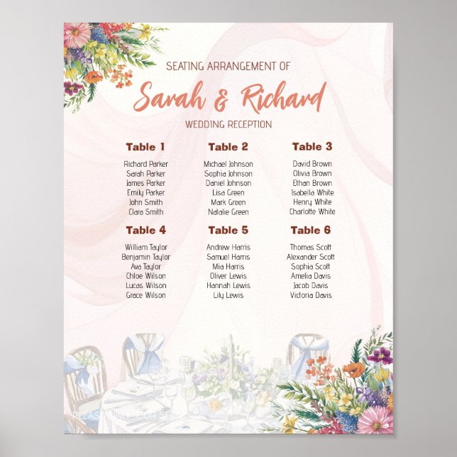 Poster Gráfico de Assentos de Casamento de Flores Silvest (Frente)
