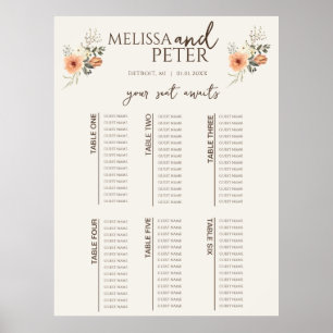 Poster Gráfico de Assentos de Casamento de Flores Silvest