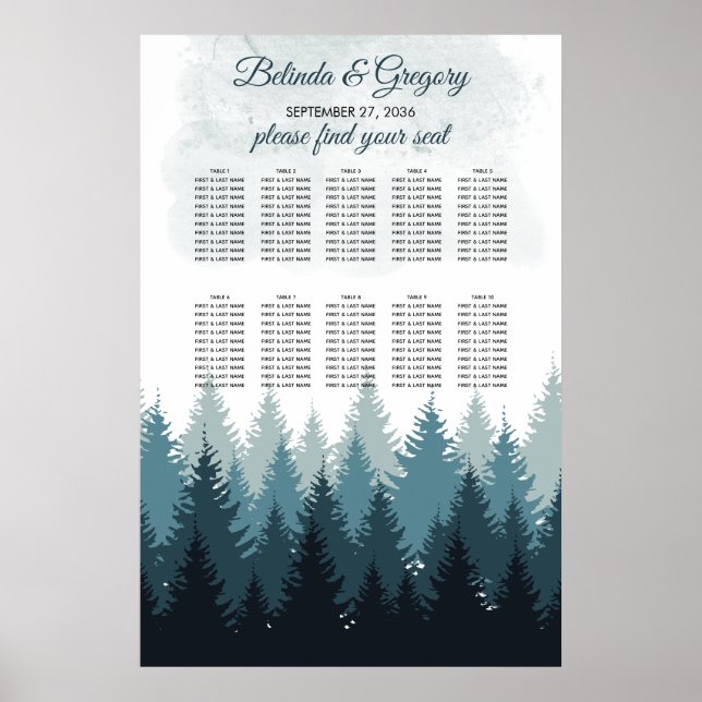 Poster Gráfico de Assentos de Casamento de Floresta de Aq (Frente)