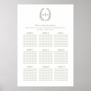 Poster Gráfico de assentos de casamento de folhas brancas