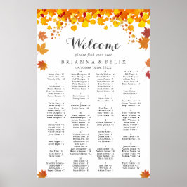 Poster Gráfico de Assentos de Casamento de Folhas de Outo