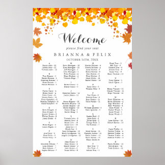 Poster Gráfico de Assentos de Casamento de Folhas de Outo